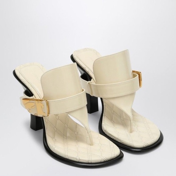 BURBERRY Light Beige Leather Bay Sandals - Picture 1 of 14